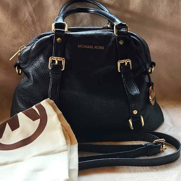 Michael Kors Black Satchel with Gold Hardware and Polka Dot Scarf - Picture 7 of 7